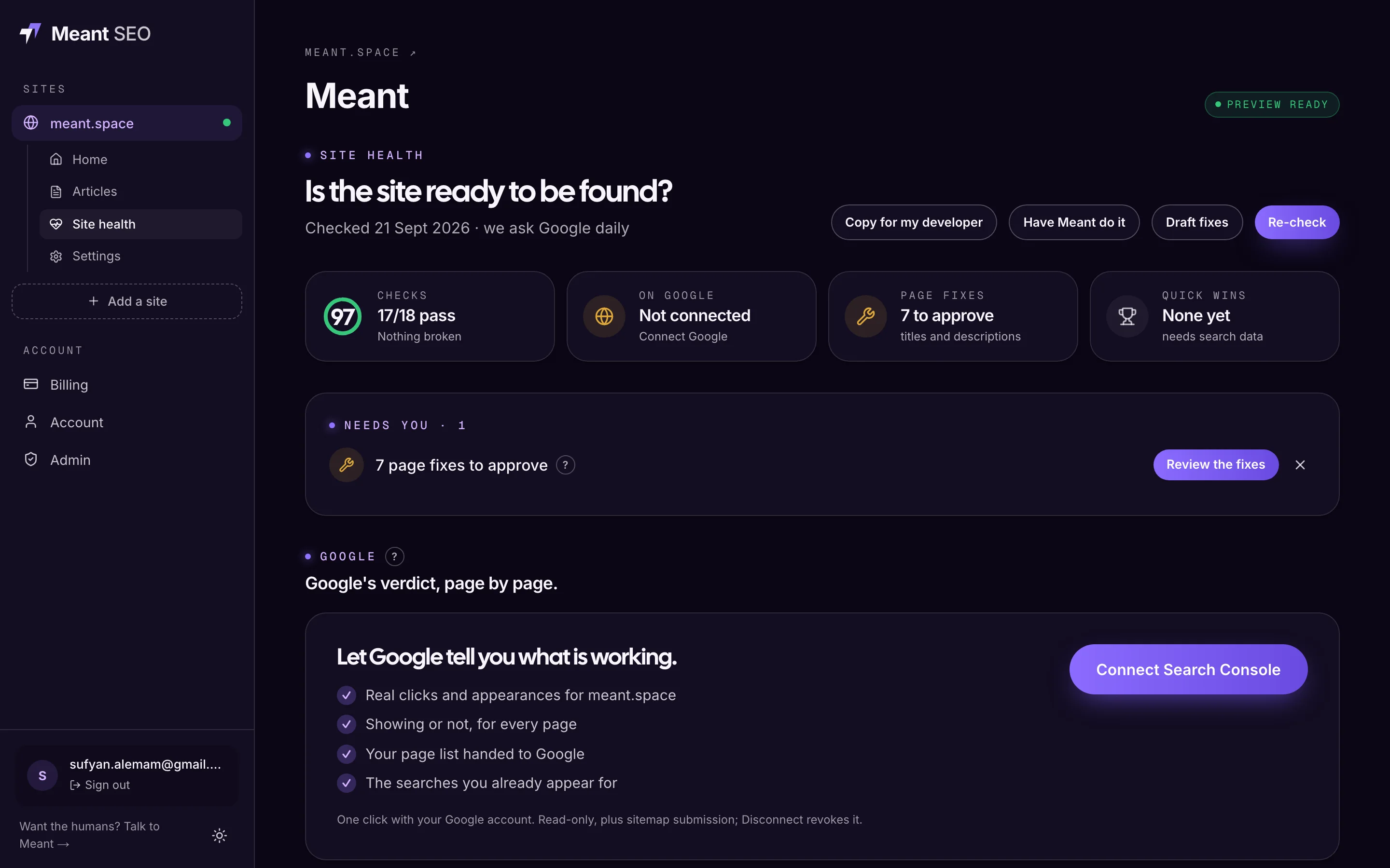 Settings tab of Meant SEO