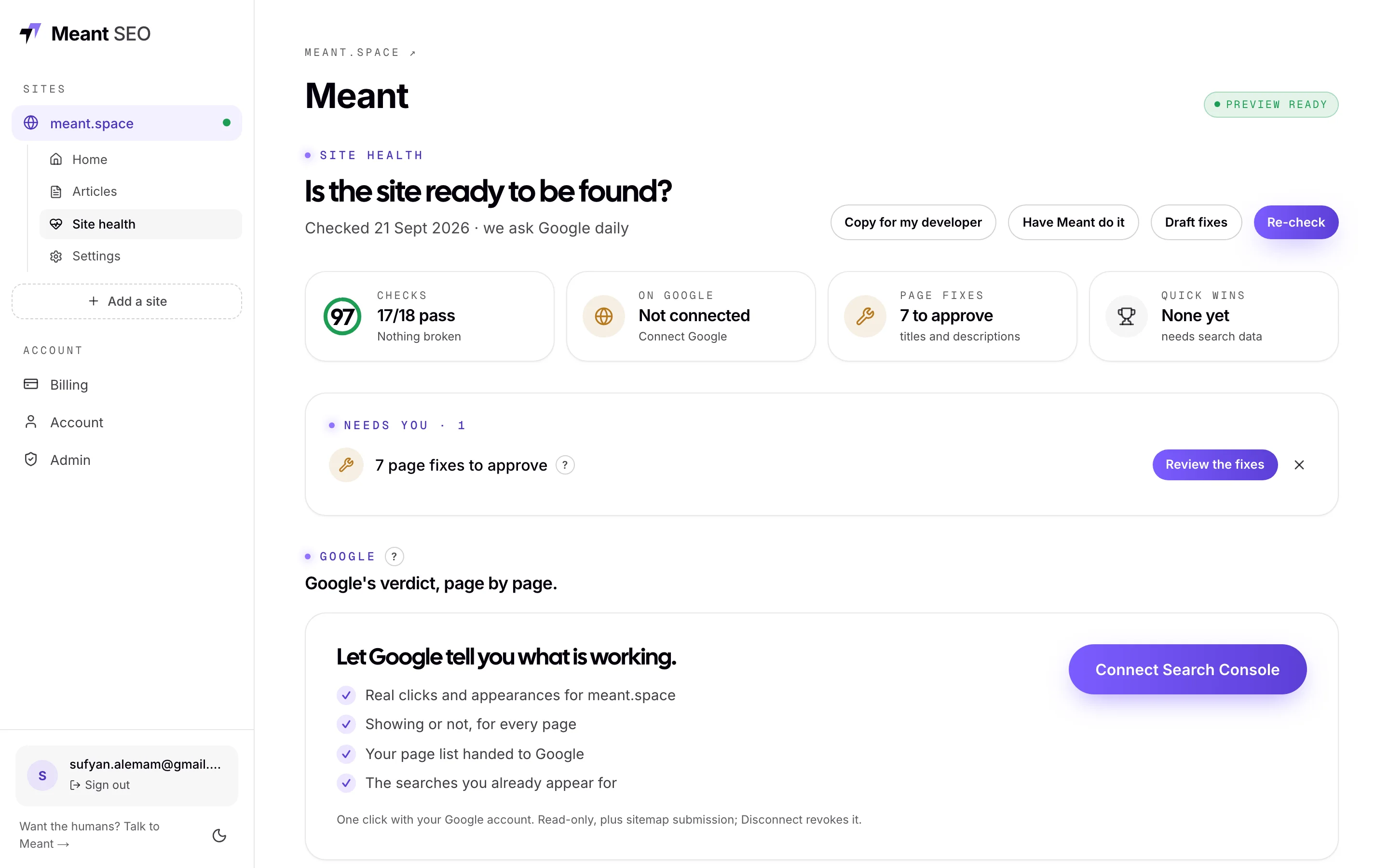 Settings tab of Meant SEO